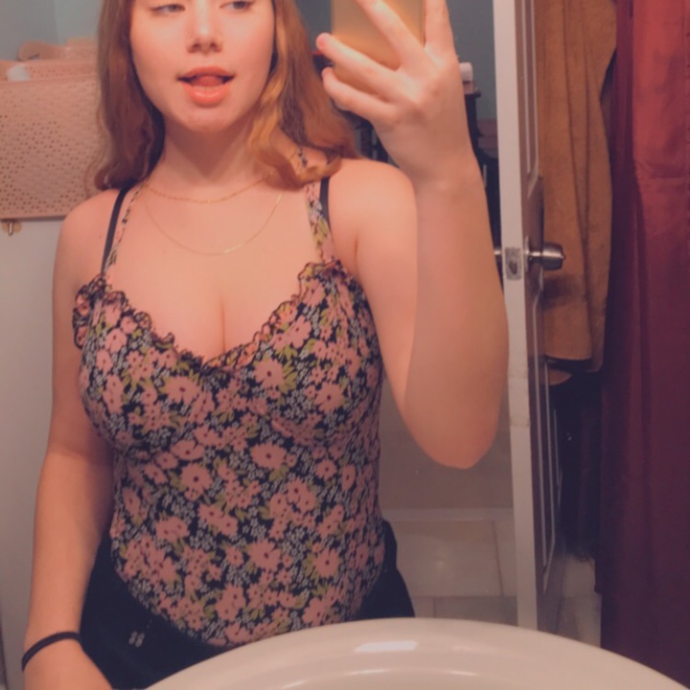 Pink and black flower bodysuit